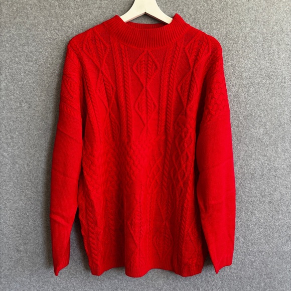 NEW! Mock Neck Red Cable Knit Sweater L Dear Scarlett - Picture 2 of 7